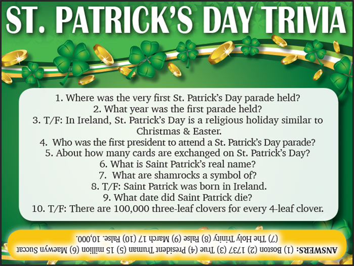 The Best st patrick day trivia questions and answers printable Stone
